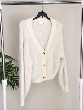 Altar’d State Cream Fuzzy Knit Button Cardigan Oversized Cozy Sweater